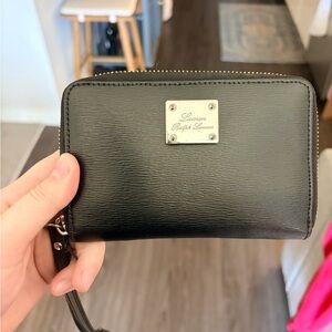 Ralph Lauren Black Leather Zip-Around Wristlet